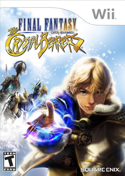 Final Fantasy Crystal Bearers Nintendo Wii cover art for retro video game enthusiasts featuring fantasy action adventure gameplay magical powers real time combat mechanics crystal themed world exploration story driven quests unique physics based interactions and immersive role playing gaming experience and collectible gaming appeal cover art