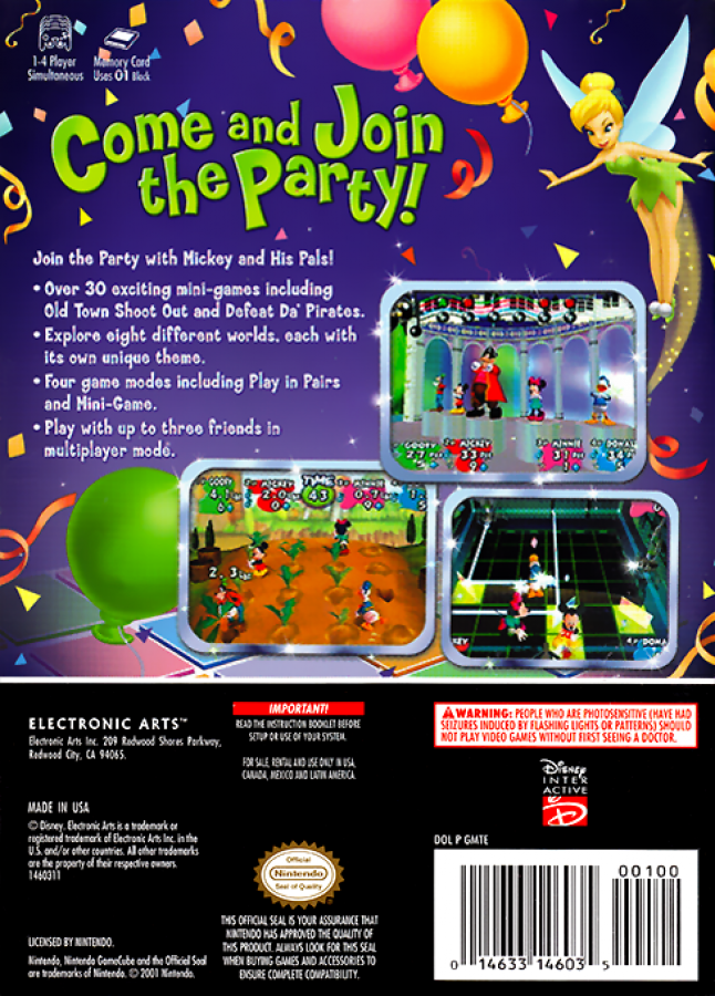 Disneys Party for GameCube featuring family friendly board game style mini games with Disney characters back cover