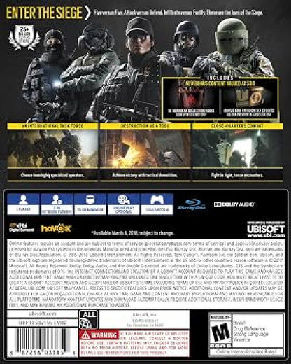 Tom Clancy's Rainbow Six Siege Advanced Edition PlayStation 4 PS4 for retro video game enthusiasts featuring tactical first person shooter gameplay team based multiplayer combat strategic planning destructible environments operator abilities competitive online matches and collectible gaming appeal back cover 