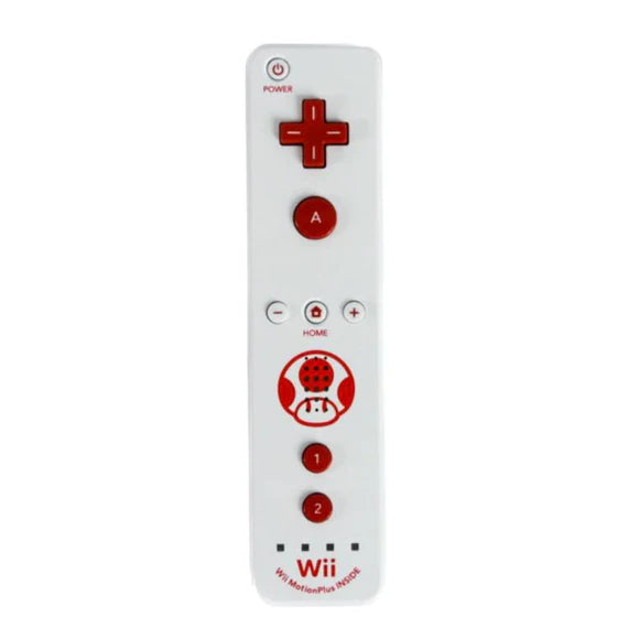 Toad Edition Motion Plus Wii Remote featuring character themed design, motion control gameplay, and Nintendo Wii compatibility front