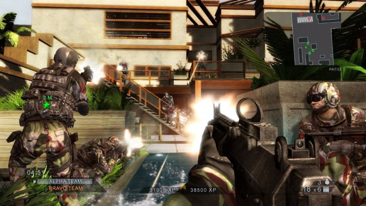 Tom Clancy’s Rainbow Six Vegas 2 Xbox 360 tactical first-person shooter video game featuring intense counter-terrorism missions cooperative multiplayer, deep squad-based tactics, robust single-player campaign, online play with map voting and ranking, destructible environments, and Ubisoft’s signature strategic team combat gameplay.