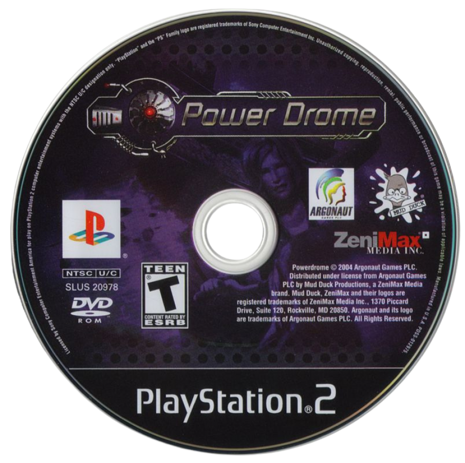 Power Drome – PlayStation 2 (PS2) video game disc, futuristic racing simulation game.