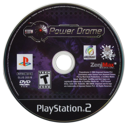 Power Drome – PlayStation 2 (PS2) video game disc, futuristic racing simulation game.