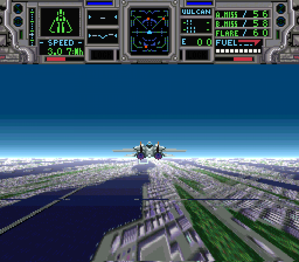 Lock On Super Nintendo Entertainment System SNES retro video game shoot em up action featuring fast paced aerial combat enemy aircraft challenging missions futuristic fighter jet gameplay classic 16 bit graphics Super Nintendo gaming experience retro game collection appeal gameplay