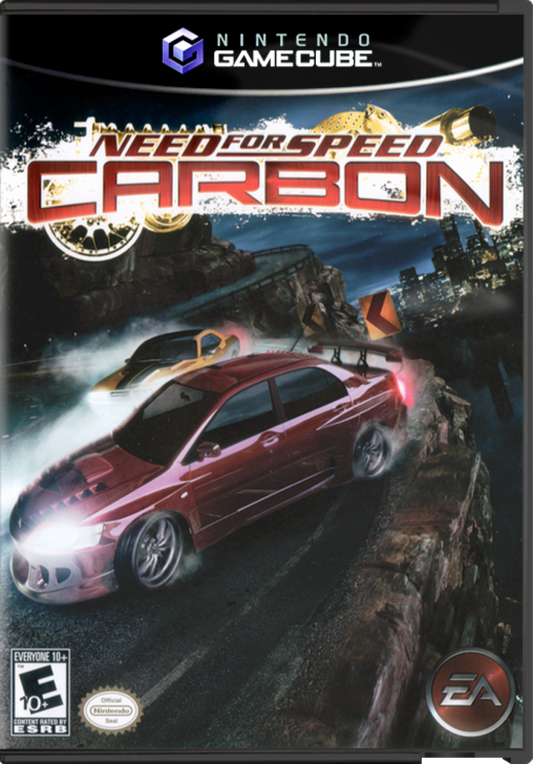 Need for Speed: Carbon for Nintendo GameCube (GC) at Gamers INC, featuring the adrenaline-fueled sequel to Most Wanted that takes the fight for street supremacy into the treacherous curves of Carbon Canyon, where you lead a crew of specialized tuners, muscles, and exotics to conquer rival territories through high-stakes "Canyon Duels" and strategic team-based racing in the series' most atmospheric urban night-driving experience front cover
