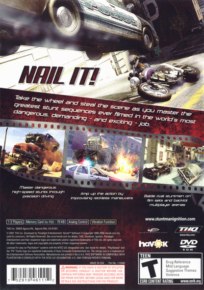 Stuntman: Ignition – PlayStation 2 (PS2) video game back of case, action driving and stunt simulation.