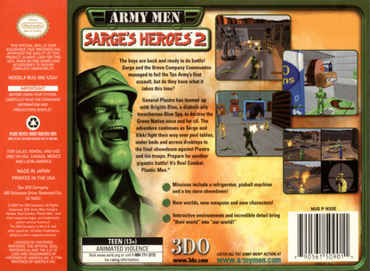Army Men: Sarge's Heroes 2 [Green Cart] back cover art for Nintendo 64 (N64) video game