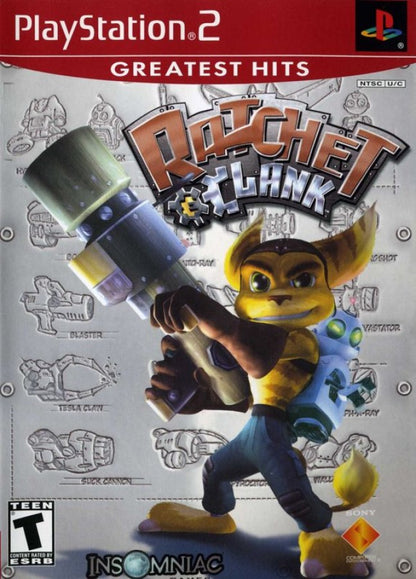 Ratchet and Clank PS2 PlayStation 2 action platformer game retro video game cover art Greatest Hits edition