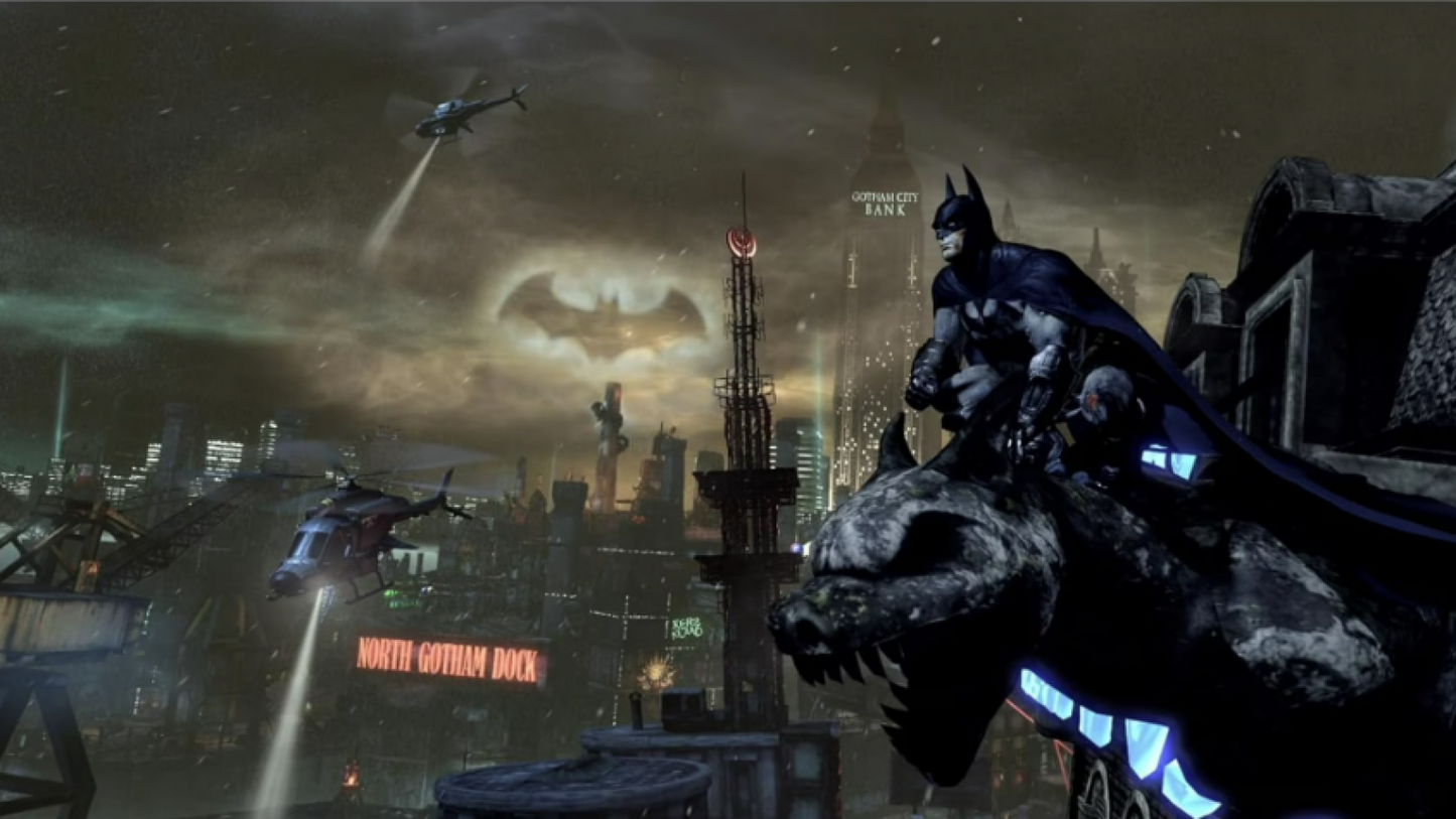Batman Arkham Trilogy for Nintendo Switch, gameplay for an action-adventure video game collection with open-world gameplay, combat mechanics, stealth elements, and superhero storyline