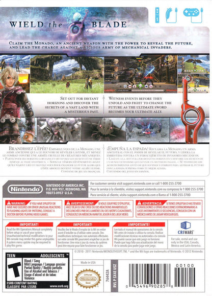 LocalID_69373Xenoblade Chronicles Nintendo Wii cover art for retro video game enthusiasts featuring epic role playing gameplay expansive open world exploration real time combat mechanics story driven adventure memorable characters vast fantasy landscapes and immersive JRPG gaming experience and collectible gaming appeal back art 