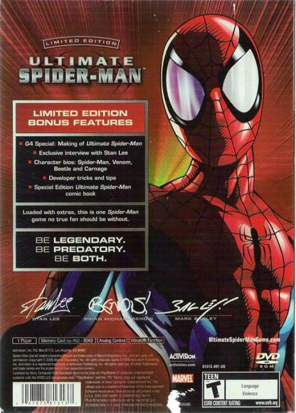 Ultimate Spider-Man Limited Edition – PlayStation 2 (PS2) video game back of case, action-adventure superhero.