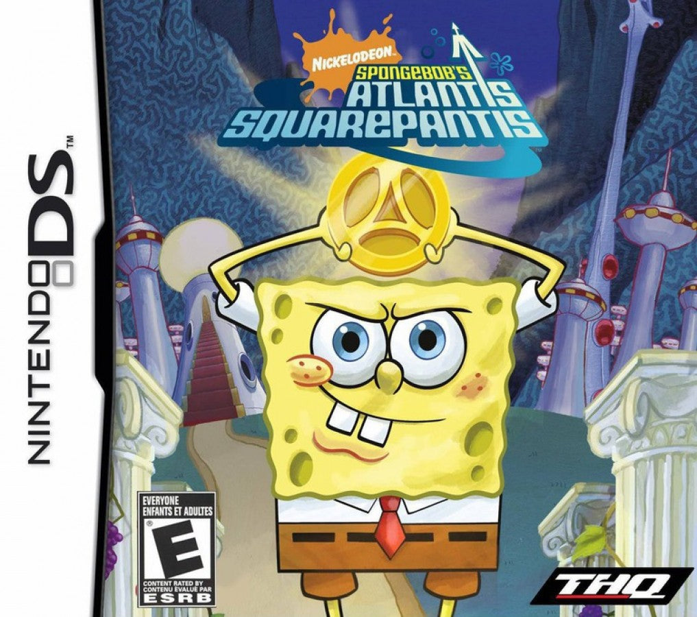 SpongeBob Atlantis SquarePantis Nintendo DS video game, action adventure, cartoon-based gameplay, Nickelodeon title, handheld console release cover art