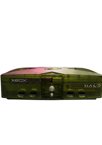 Halo Green Special Edition Original Xbox Console retro video game system featuring Halo themed green console design classic Microsoft Xbox hardware gaming console collectible system limited edition styling Halo gaming collection original Xbox console appeal