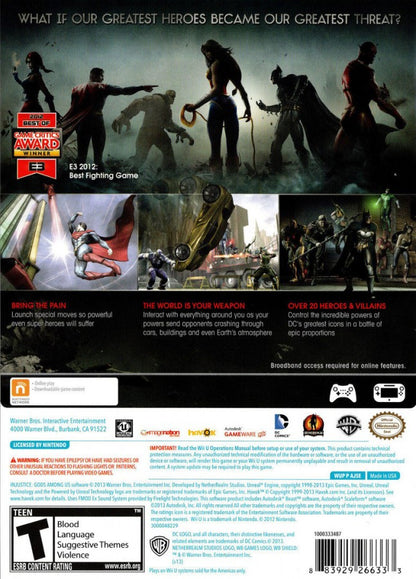 Injustice Gods Among Us back cover art for Nintendo Wii U WiiU video game