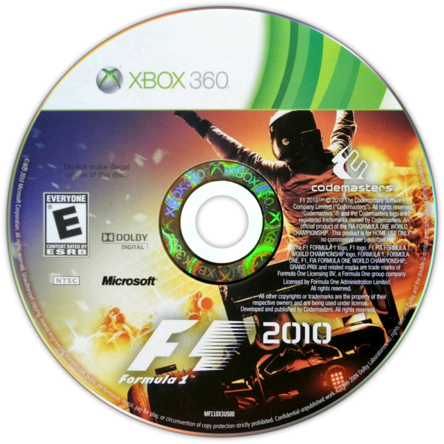 F1 2010 disc art for Xbox 360 (X360) Formula One racing video game