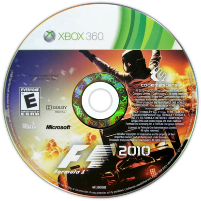 F1 2010 disc art for Xbox 360 (X360) Formula One racing video game