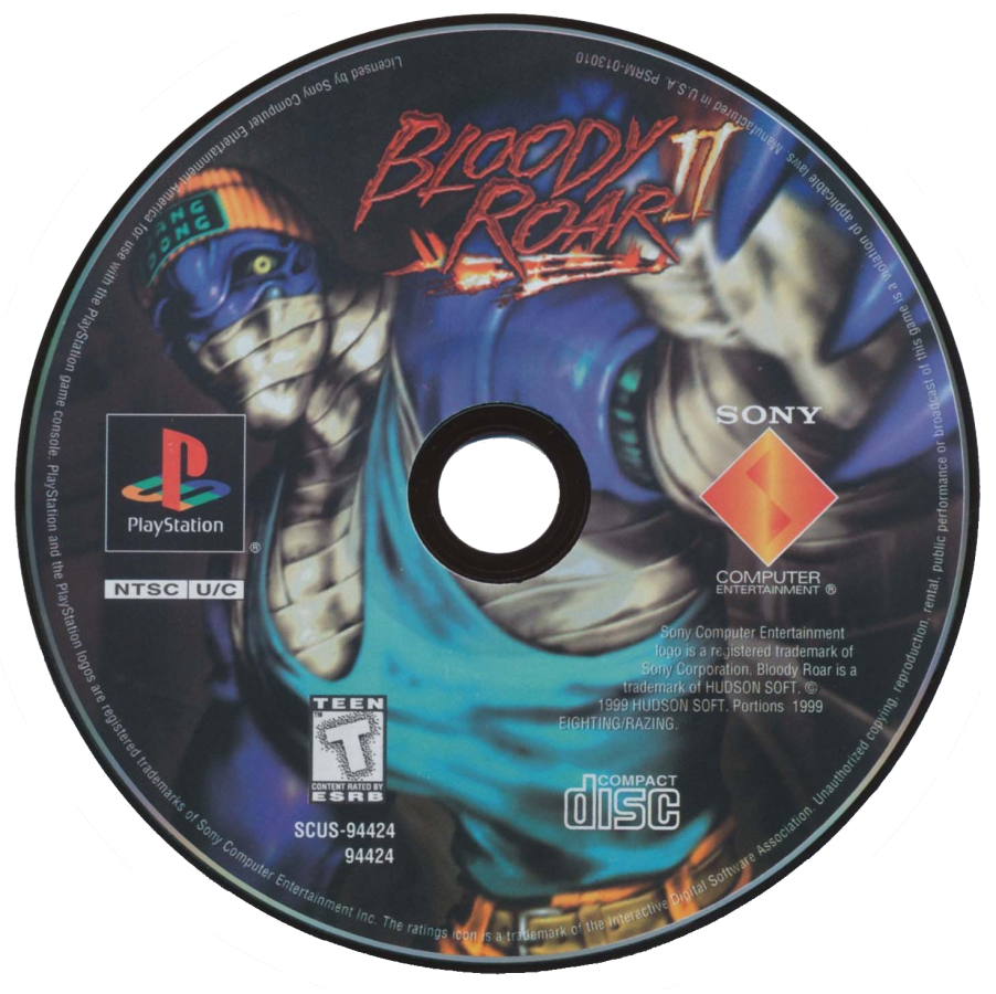 Bloody Roar 2 Sony PlayStation PS1 video game featuring 3D fighting gameplay beast transformation combat animal characters special attacks combo battles arcade action competitive matches and classic 32 bit PlayStation gameplay retro video game collection collectible gaming appeal disc