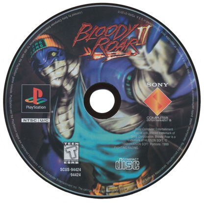 Bloody Roar 2 Sony PlayStation PS1 video game featuring 3D fighting gameplay beast transformation combat animal characters special attacks combo battles arcade action competitive matches and classic 32 bit PlayStation gameplay retro video game collection collectible gaming appeal disc
