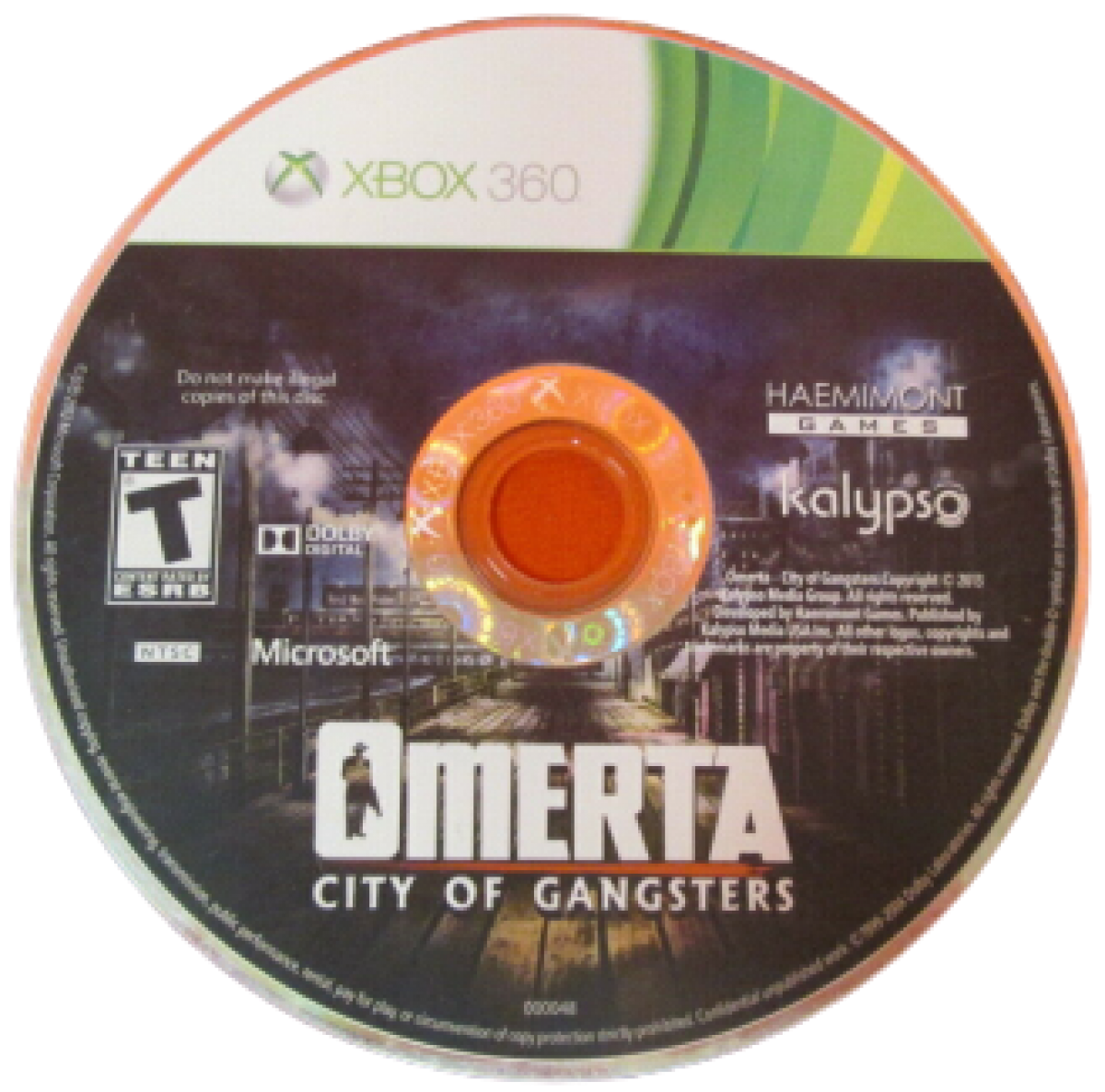 Omerta City of Gangsters Xbox 360 video game, strategy simulation, turn-based combat, mafia crime management, classic console title disc