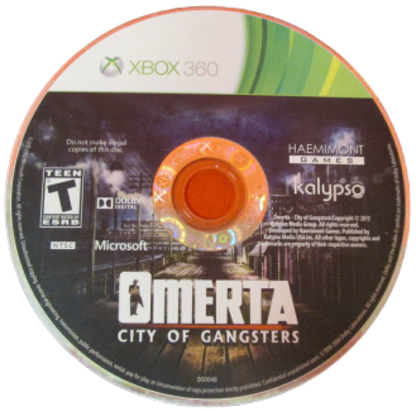 Omerta City of Gangsters Xbox 360 video game, strategy simulation, turn-based combat, mafia crime management, classic console title disc