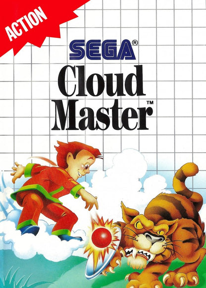 Cloud Master Sega Master System SMS for arcade shooting video game fans featuring side scrolling action flying cloud gameplay colorful fantasy environments enemy waves power ups boss battles challenging stages and fast paced classic Sega Master System gameplay collectible retro gaming appeal front cover art