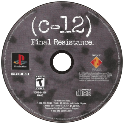 C-12: Final Resistance disc for PlayStation 1 (PS1) retro video game