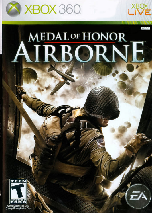 Medal of Honor Airborne Xbox 360 video game, first-person shooter, World War II military action, airborne combat missions, console title front cover
