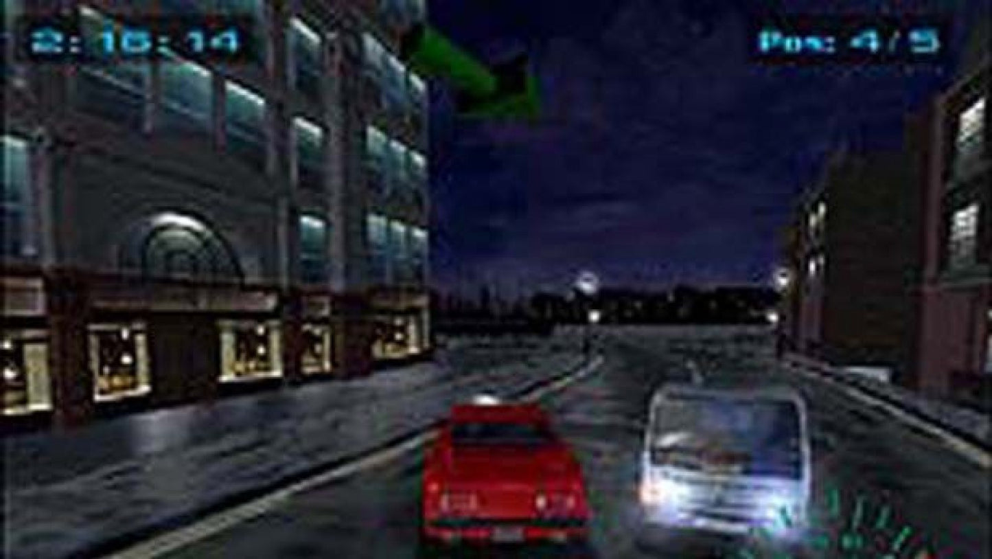 Midnight Club Street Racing gameplay for PlayStation 2 (PS2) featuring underground street racing through New York and London with customizable cars and fast arcade action.