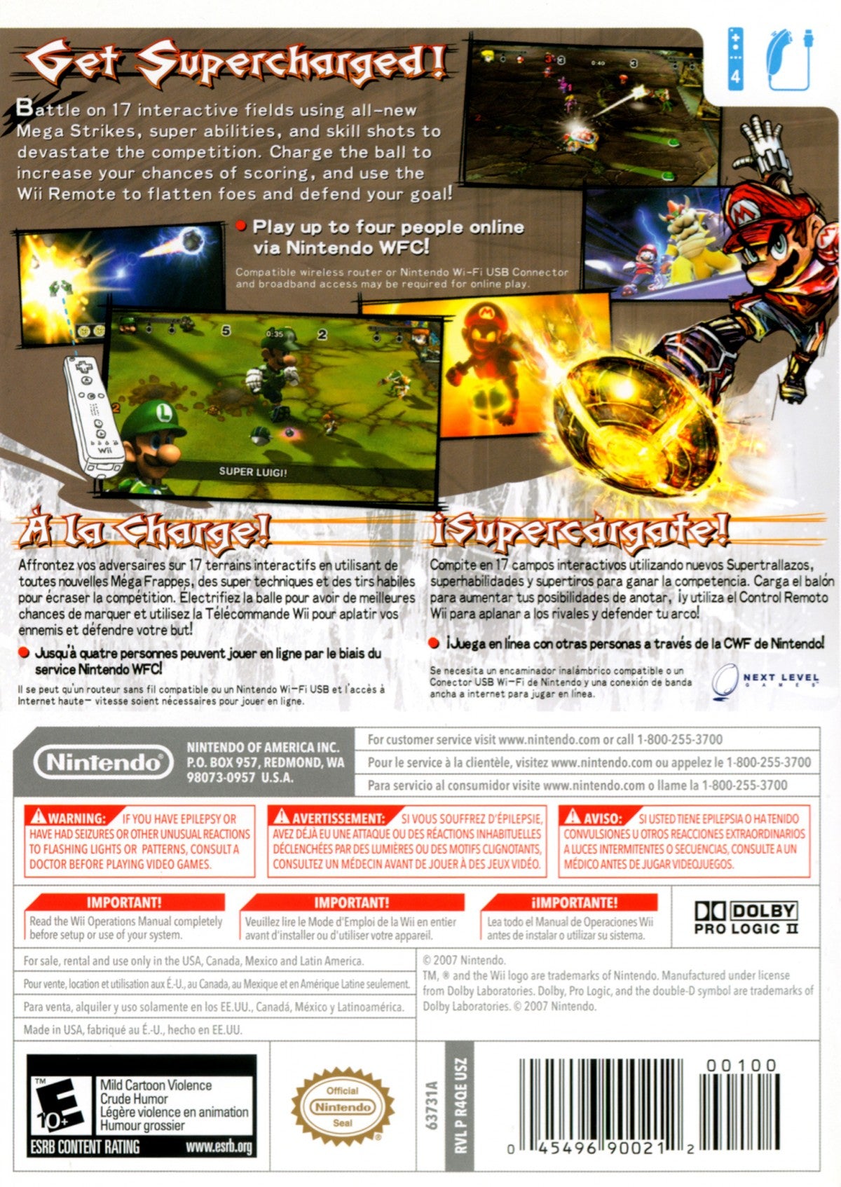Mario Strikers: Charged [Nintendo Selects] – Nintendo Wii (Wii) arcade soccer sports action multiplayer video game back of case
