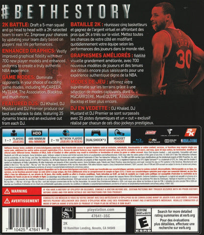 NBA 2K16 PlayStation 3 video game featuring realistic basketball simulation official NBA teams MyCareer MyTeam modes cinematic gameplay presentation and classic sports title for Sony console back cover