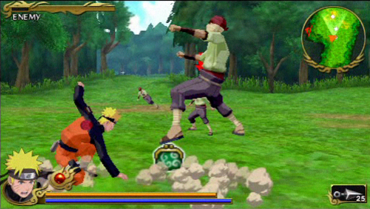 Naruto Shippuden Legends Akatsuki Rising PlayStation Portable PSP fighting action game featuring the Akatsuki organization villain roster story mode ultimate jutsu battles and ad-hoc multiplayer versus combat from the Naruto anime series gameplay screenshot