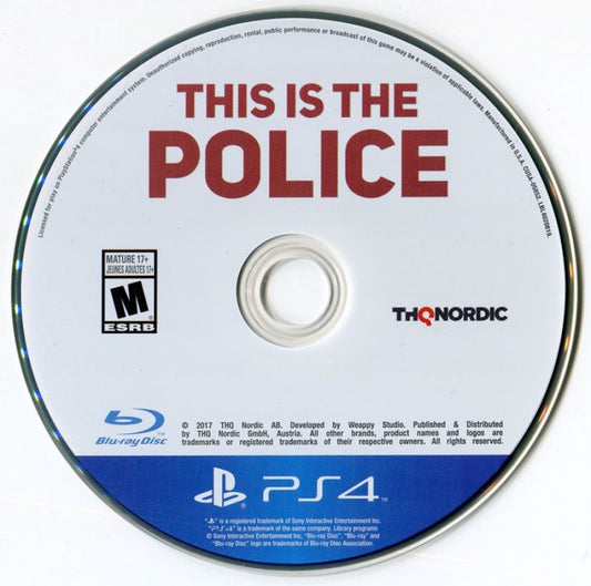 This Is the Police – PlayStation 4 (PS4) video game disc, strategy adventure.