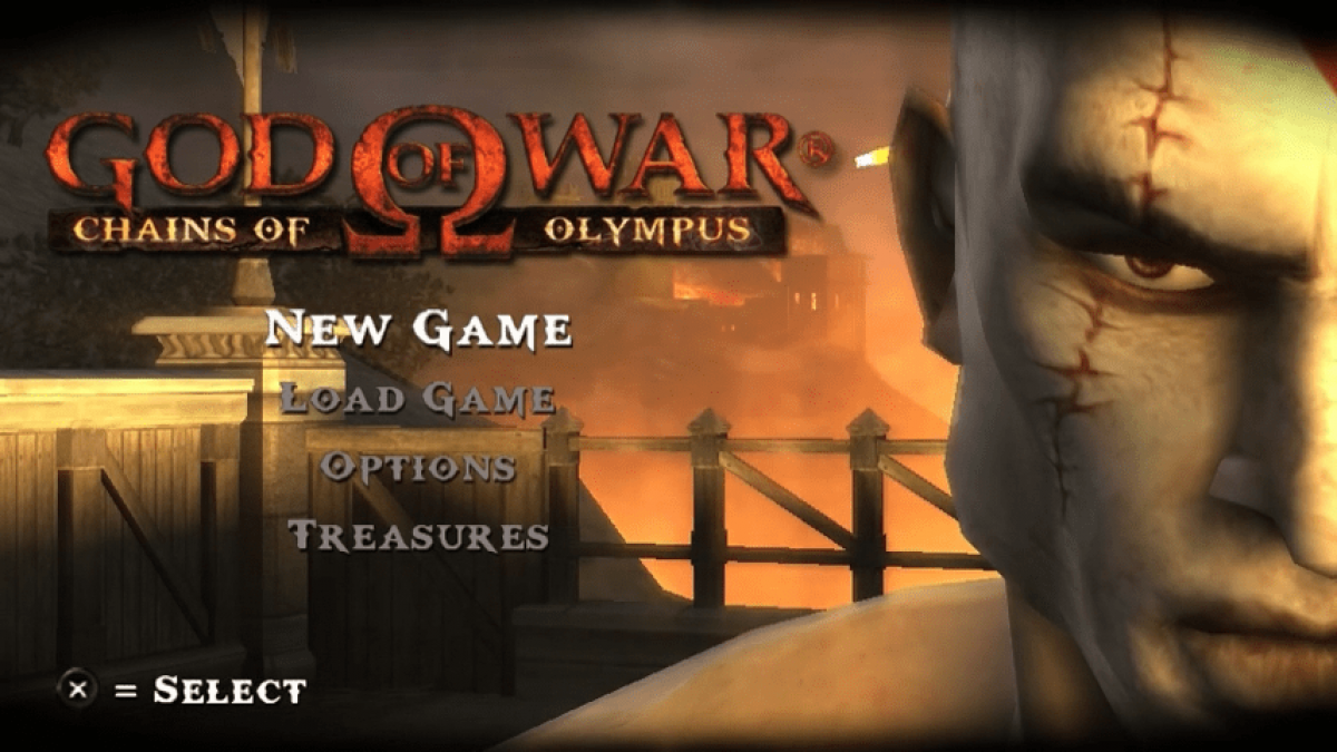 God of War Chains of Olympus title screenfor PlayStation Portable (PSP) action video game.