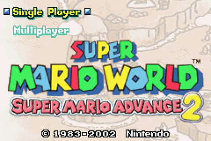 Super Mario Advance 2 Game Boy Advance GBA video game, classic platformer, side-scrolling adventure, Mario franchise handheld titlescreen