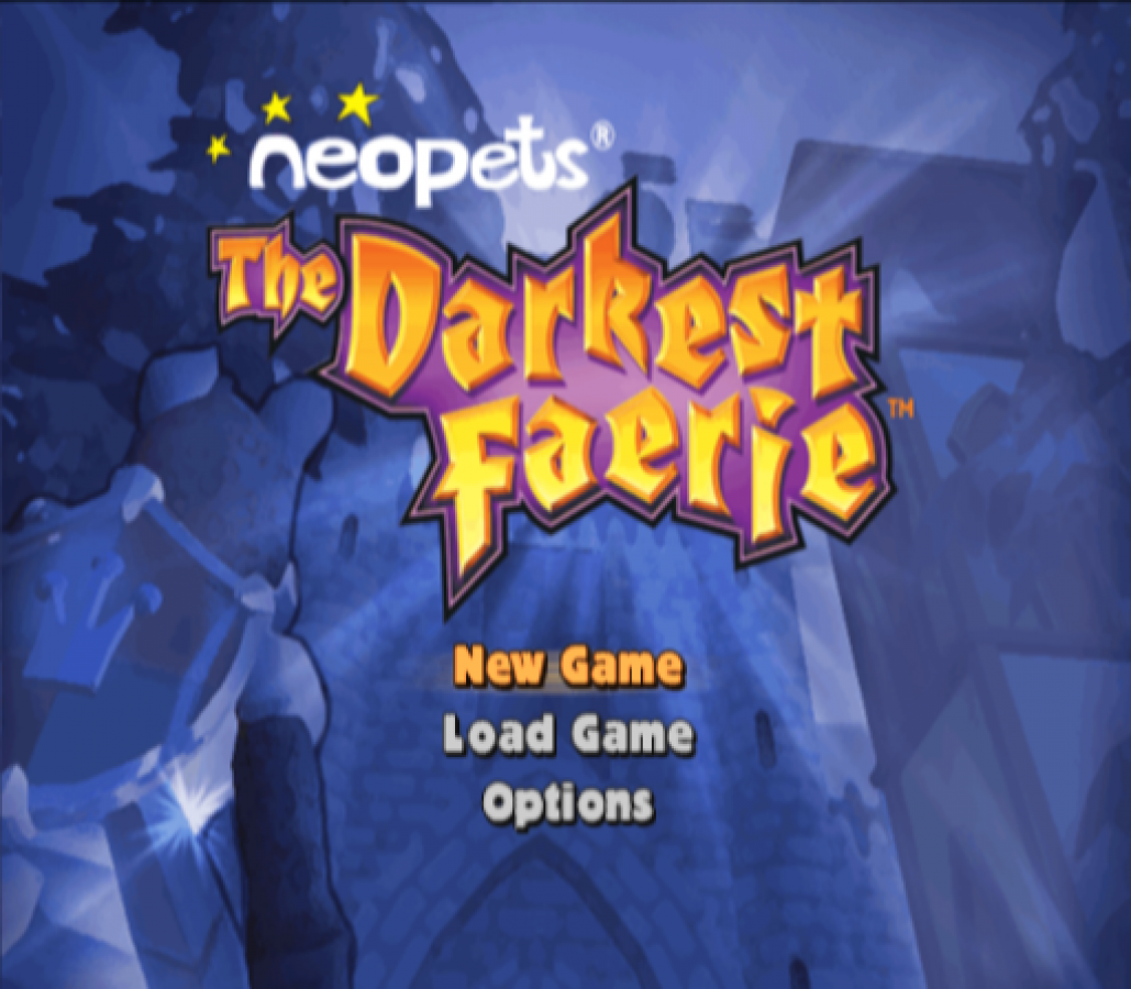 Neopets The Darkest Faerie PS2 Sony PlayStation 2 action adventure fantasy RPG Neopia exploration puzzle solving sword combat magic abilities story driven gameplay family friendly retro gaming PlayStation 2 software video game title start screen