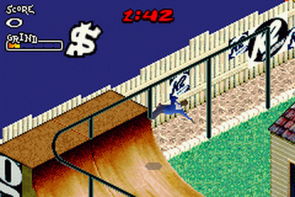 Aggressive Inline for Game Boy Advance (GBA), gameplay for a retro video game featuring inline skating gameplay, trick-based challenges, extreme sports action, competitive races, and arcade-style stunt mechanics