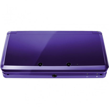 Nintendo 3DS Midnight Purple System inspired design featuring handheld gaming console aesthetic rich deep purple finish dual screen portable gameplay glasses free 3D technology iconic Nintendo clamshell hardware immersive gaming experience and stylish collectible presentation closed top angle  