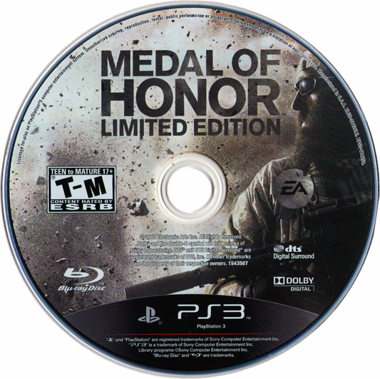 Medal of Honor Limited Edition PlayStation 3 PS3 video game, first-person shooter, modern military combat, multiplayer action, special edition title disc