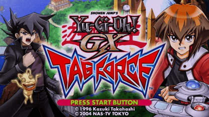 Yu-Gi-Oh! GX Tag Force start screen for PlayStation Portable (PSP) trading card duel game