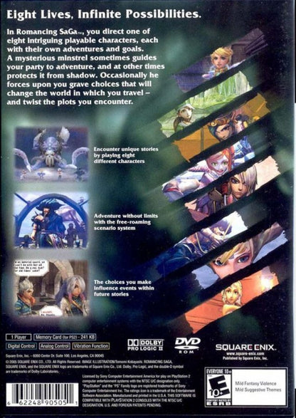 Romancing Saga – PlayStation 2 (PS2) video game cover back of case, role-playing game.