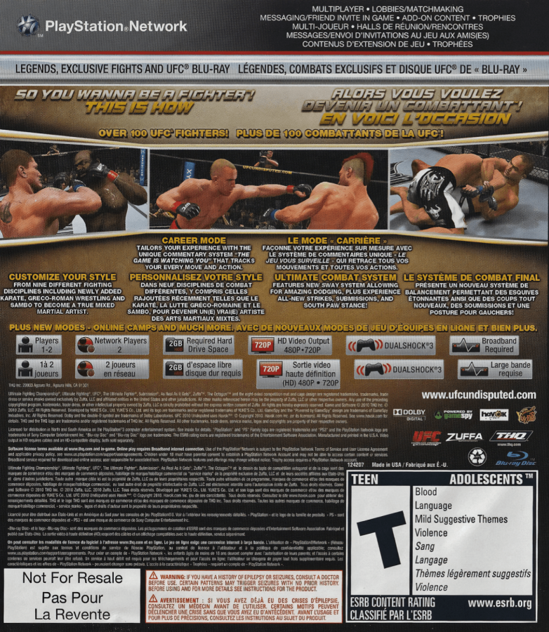 UFC Undisputed 2010 back cover art for PlayStation 3 (PS3) video game
