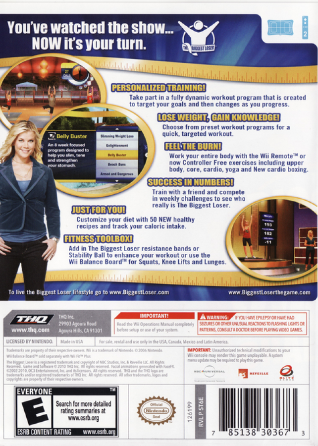 The Biggest Loser Challenge – Nintendo Wii (Wii) fitness workout training simulation video game back of case