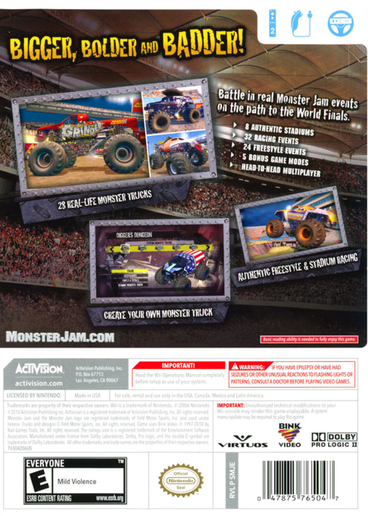 Monster Jam: Path of Destruction – Nintendo Wii (Wii) monster truck racing arcade sports video game back of case