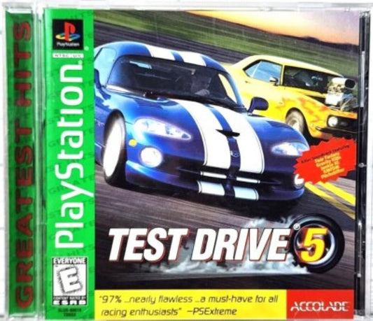 Test Drive 5 Greatest Hits PlayStation 1 PS1 video game, arcade racing, licensed sports cars, classic racing gameplay, retro Sony console title front cover