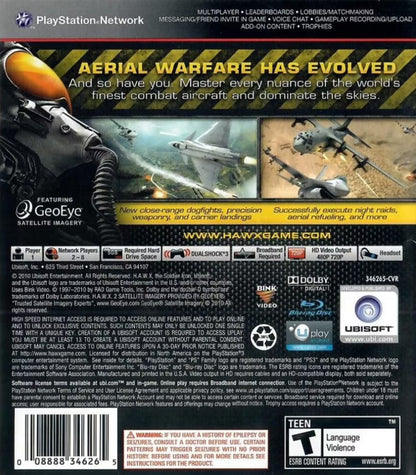 Tom Clancy's HAWX 2 PlayStation 3 PS3 retro video game military flight combat featuring fighter jet missions aerial dogfights strategic air operations realistic aircraft gameplay modern warfare action PlayStation 3 gaming experience collectible game collection appeal back cover art