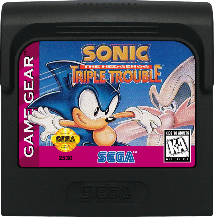 Sonic The HedgeHog: Triple Trouble front cartridge cover art for Sega Game Gear (GG) video game 