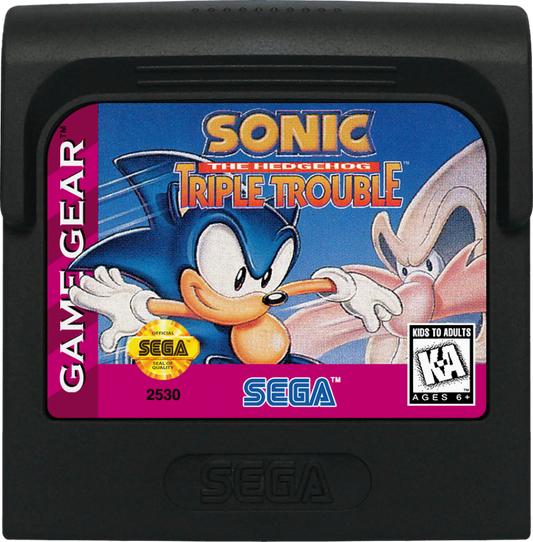 Sonic The HedgeHog: Triple Trouble front cartridge cover art for Sega Game Gear (GG) video game 