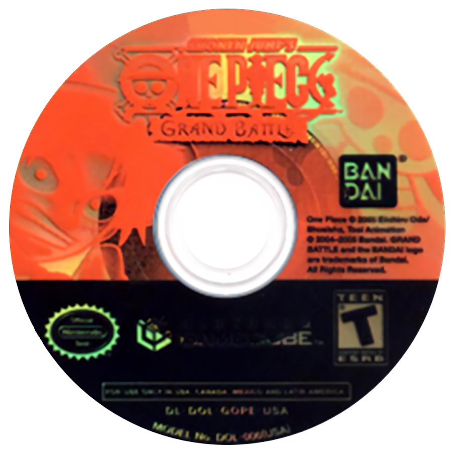One Piece Grand Battle disc art for GameCube game featuring anime-inspired fighting gameplay with popular One Piece characters 