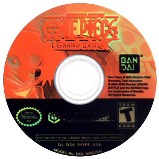 One Piece Grand Battle disc art for GameCube game featuring anime-inspired fighting gameplay with popular One Piece characters 