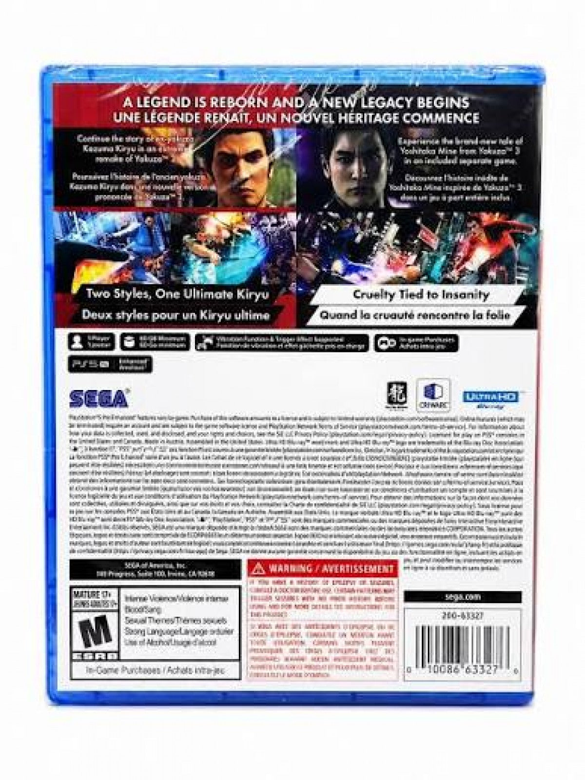 Yakuza Kiwami 3 and Dark Ties PlayStation 5 PS5 for action adventure role playing video game fans featuring open world Japanese environments intense street combat cinematic storytelling Kazuma Kiryu and Yoshitaka Mine character driven missions dramatic crime narratives mini games side activities and enhanced gameplay content collectible gaming appeal back cover art
